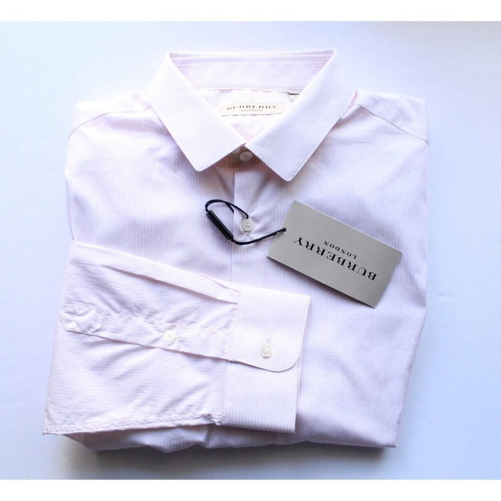 Burberry London Poplin Striped Button Up Men's Shirt City Pink Size 15.5